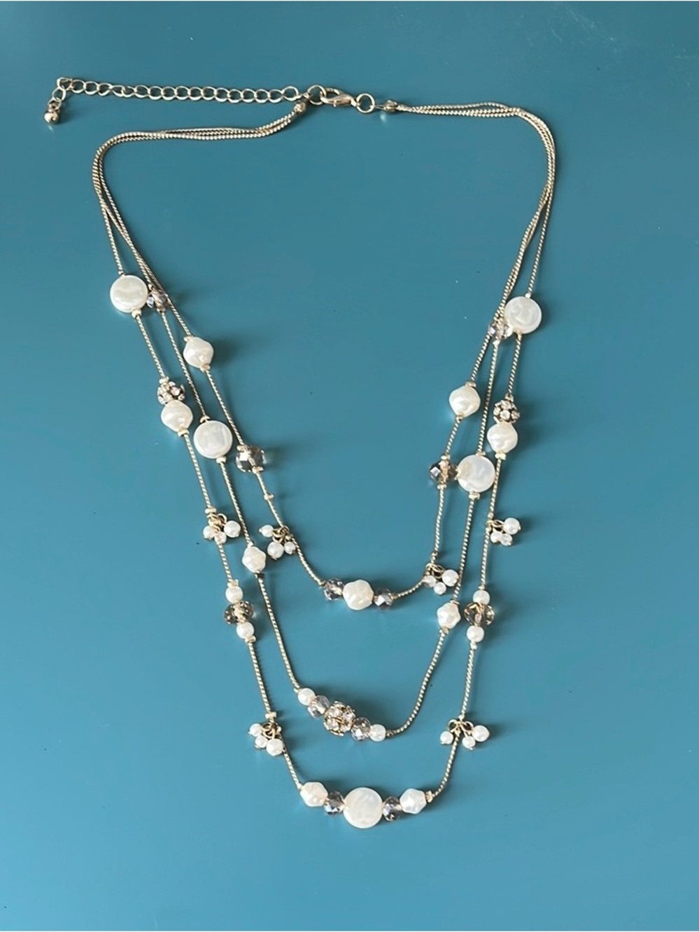 Layered Silver Necklace with White Pearl Accents
